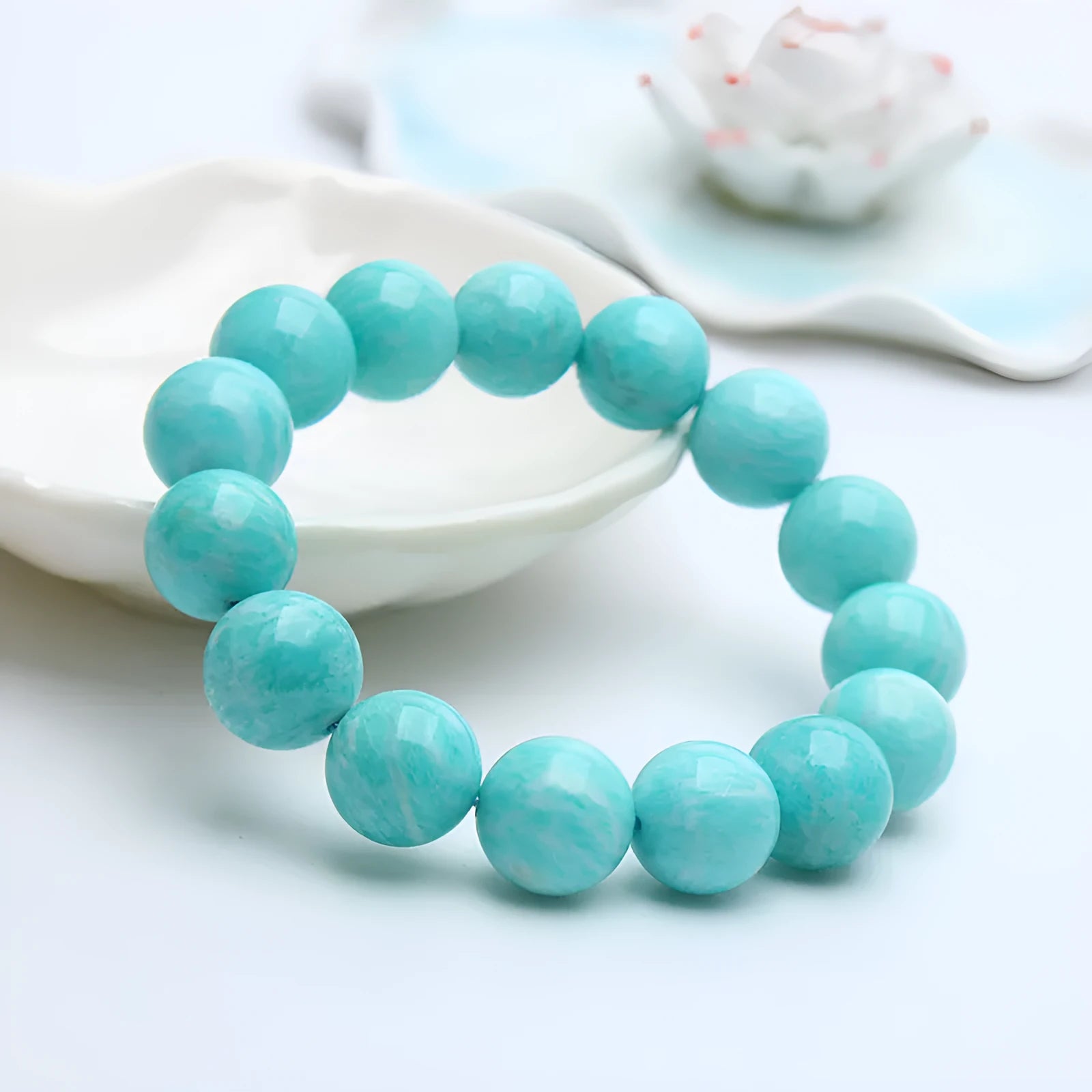 Natural green Amazonite bracelet with round beads in 8mm, 9mm, or 10mm sizes for men and women
