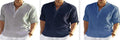 Men's cotton linen long sleeve shirt in solid colour with stand collar and roll-up sleeves