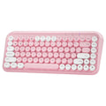 Pink wireless Bluetooth keyboard with 84 keys measuring 339mm wide, featuring crater architecture buttons for quiet typing