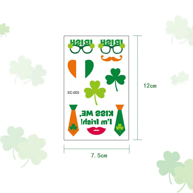 St. Patrick's Day clover temporary tattoo sticker paper measuring 120x75mm for children's face pasters