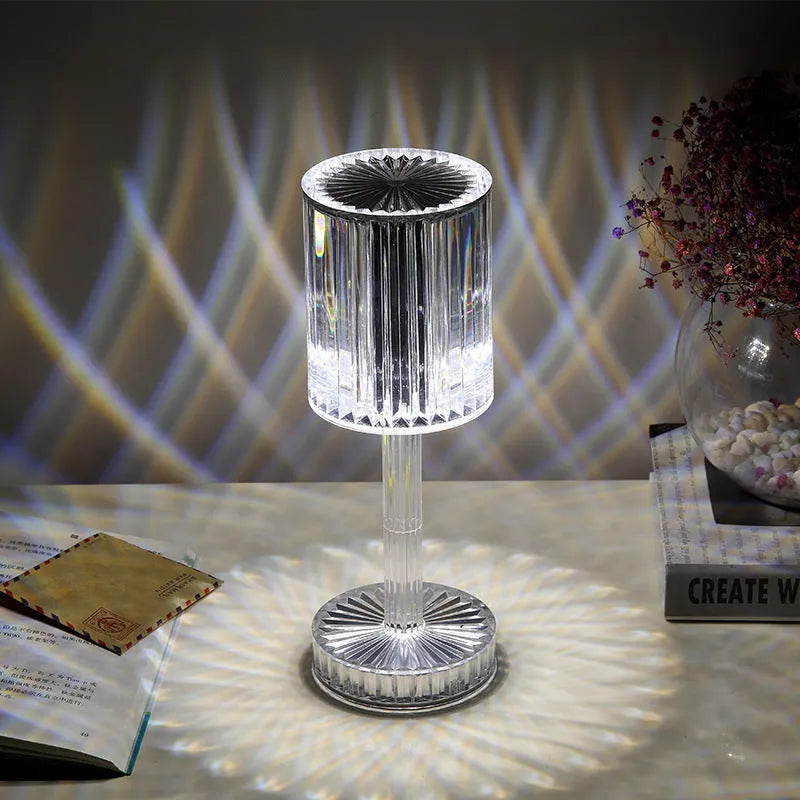 Modern crystal table lamp with touch dimming control and 359 K9 crystal bead shade in amber colour