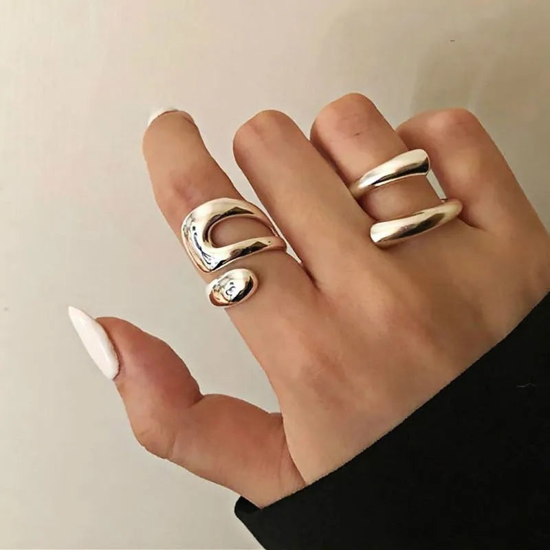 Irregular line open ring for women with geometric heart design, zinc alloy, electroplated finish