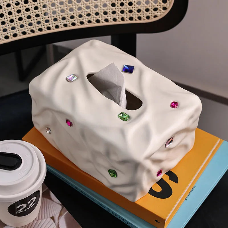 Ceramic tissue box in matte finish with light luxury design for household use