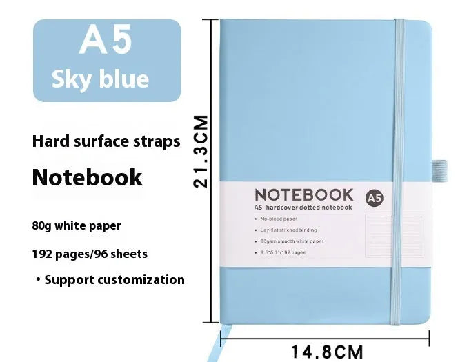 A5 PU leather strap diary with horizontal line pages in various colours including Marble Black and Skin Feeling Cyan
