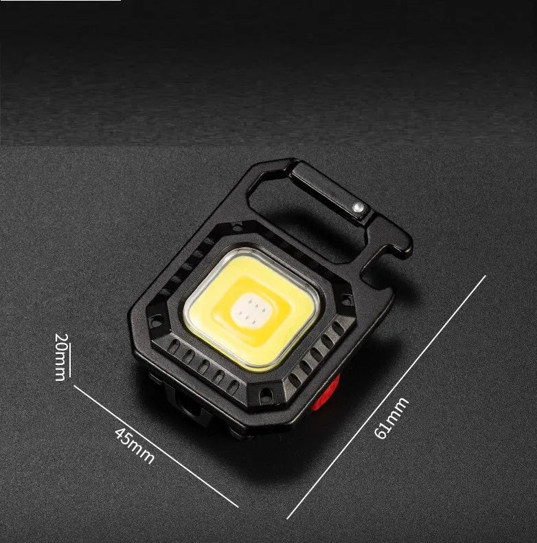 30W mini keychain light in aluminium alloy with bottle opener, screwdriver, wrench, and window hammer, white and yellow red light.