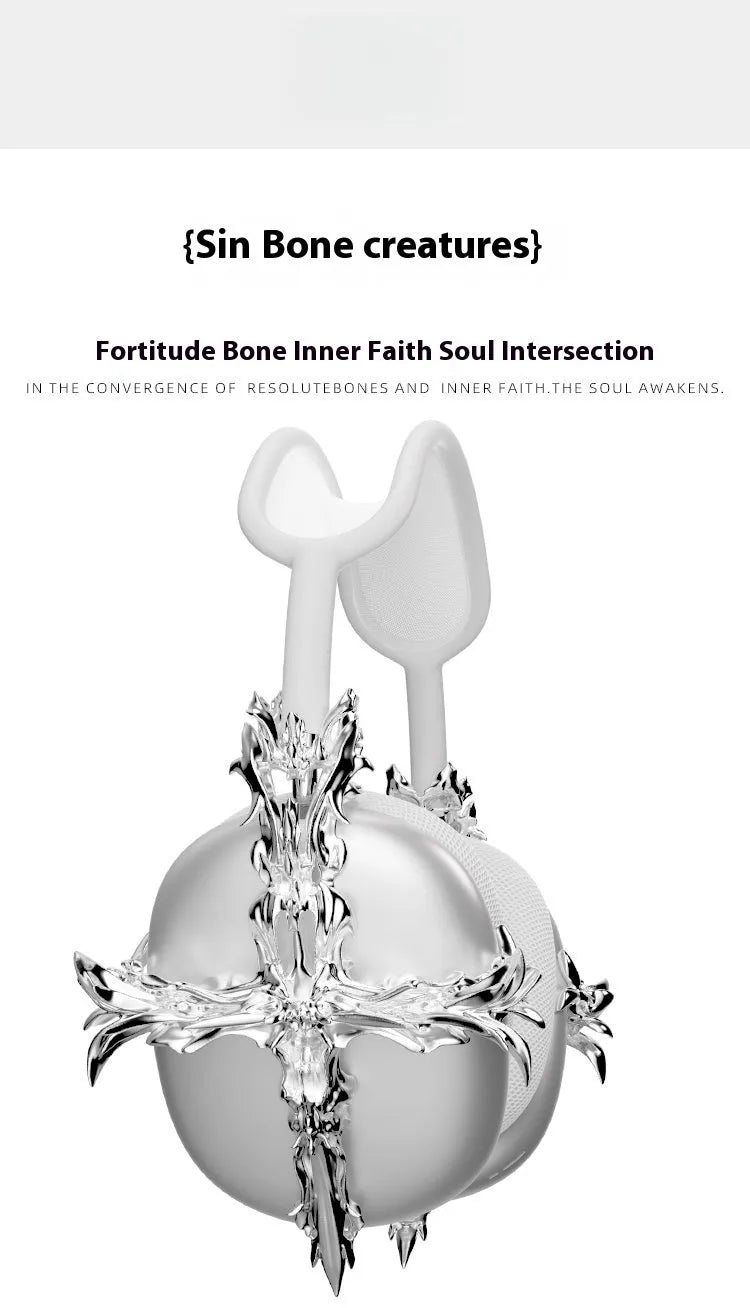 Gothic cross design hard resin case cover for Apple AirPods Max headphones in silver colour