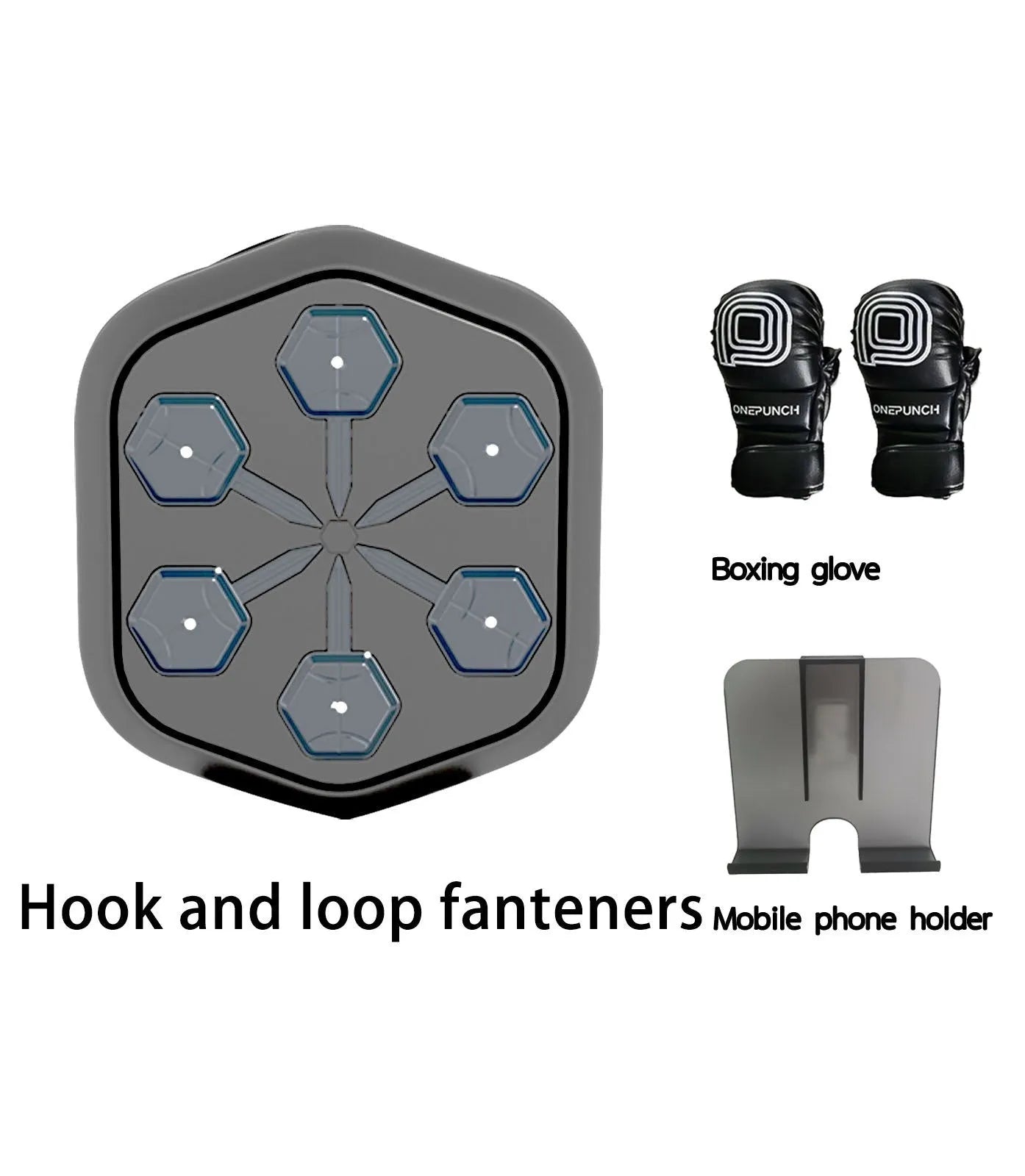 Black smart boxing machine with Bluetooth connectivity, EVA construction, and included gloves on stable surface