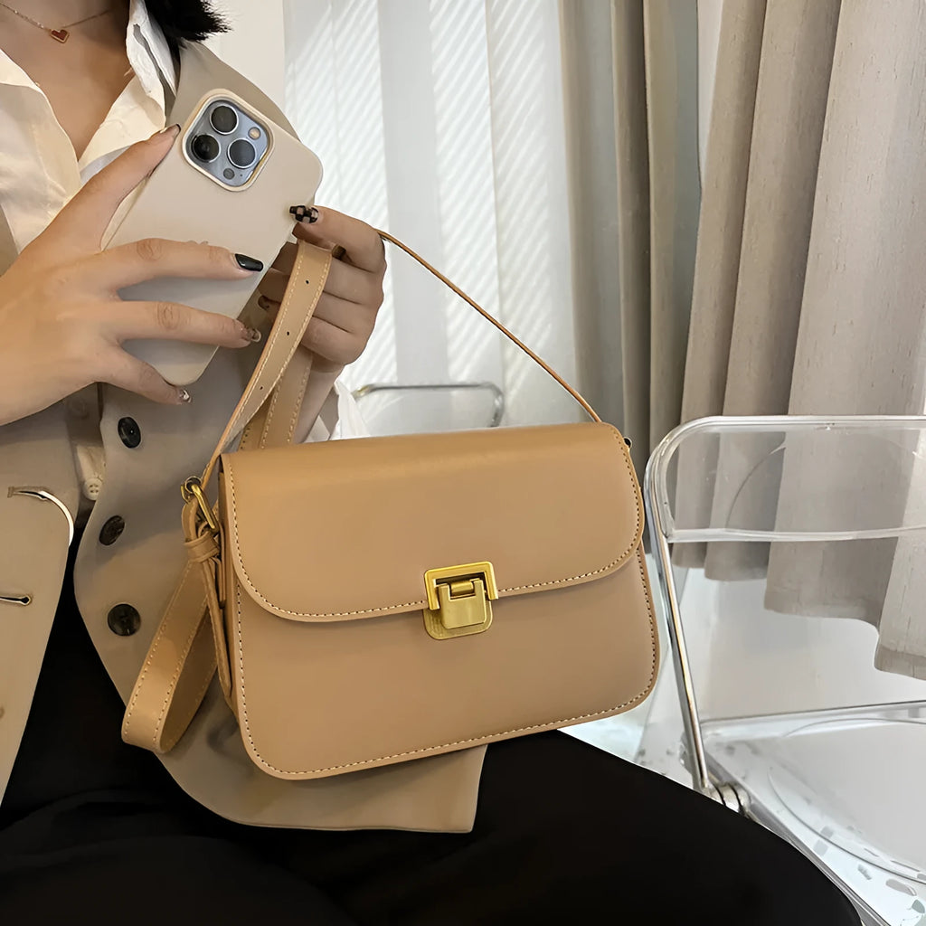 Soft PU leather women's underarm square bag with niche texture in five colour options