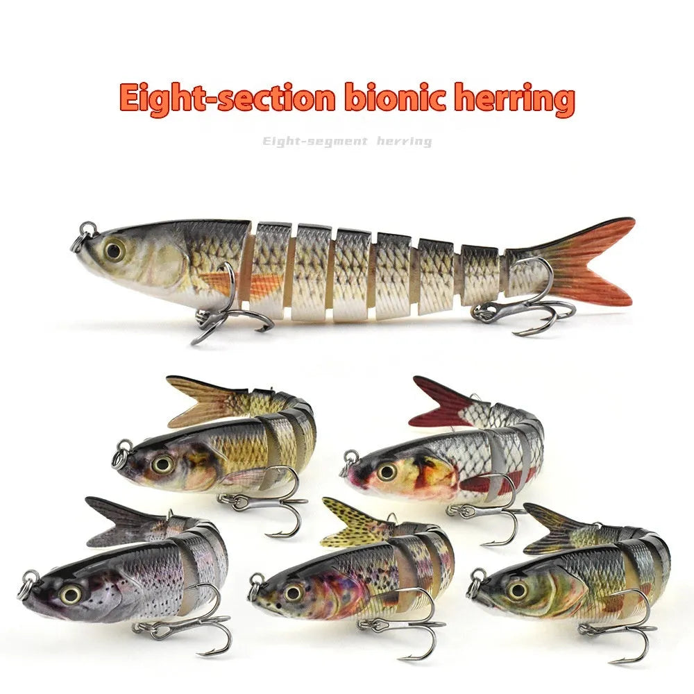 Hard plastic fishing lure with bionic eight fish design, 133mm long, shown in multiple colour options.