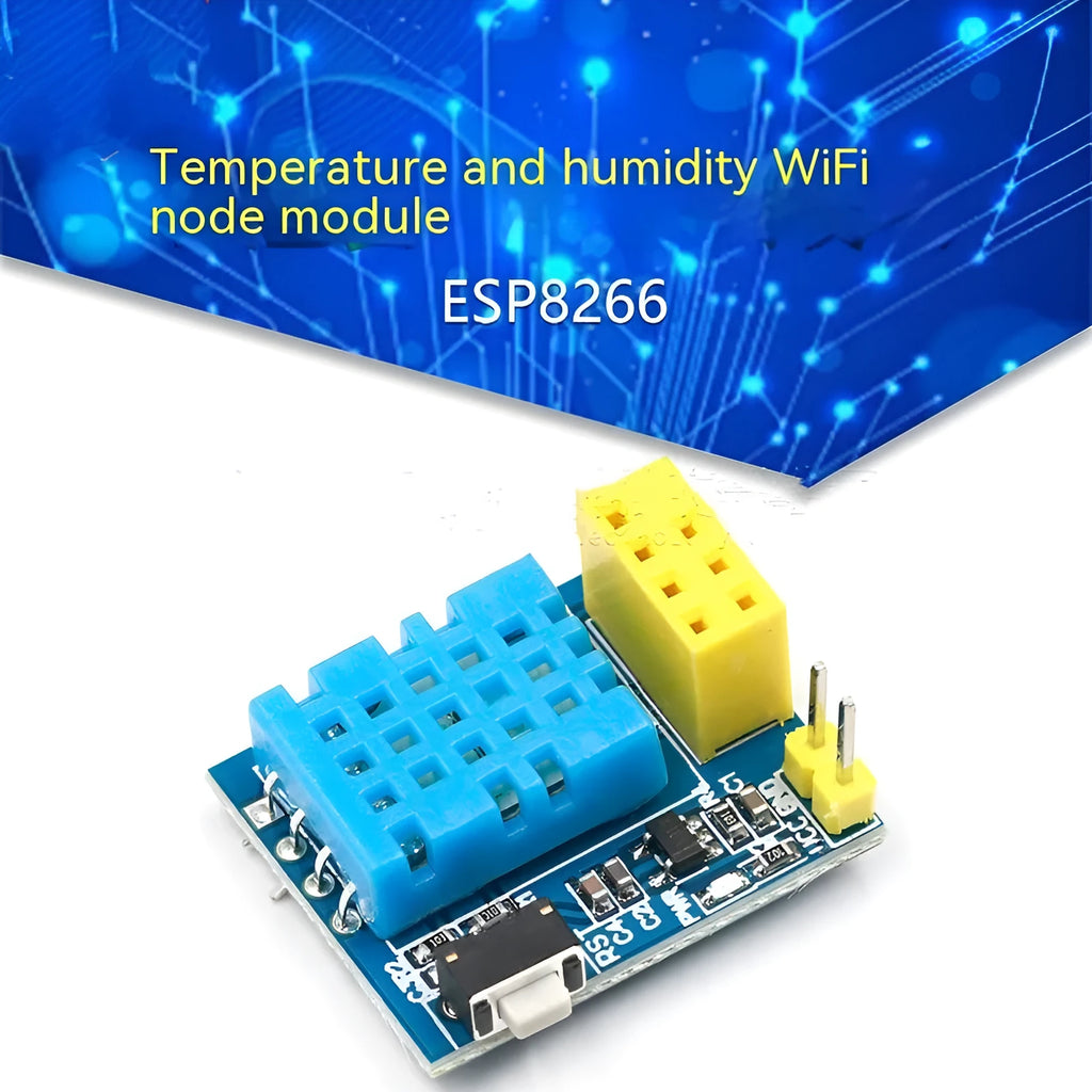 Compact WiFi node module with DHT11 temperature and humidity sensor measuring 25mm by 21mm