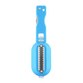 White fish-shaped kitchen scaler tool with a cover and hanging hole on handle
