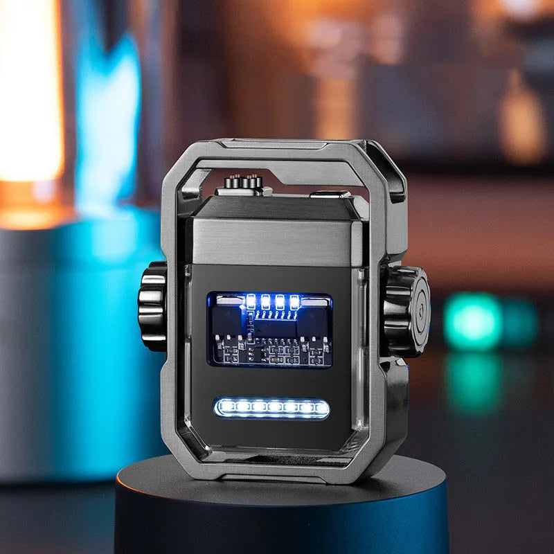 Pulse Lighter double arc windproof electric lighter with mechanical gyroscope in blue, orange, black, black nickel, or purple