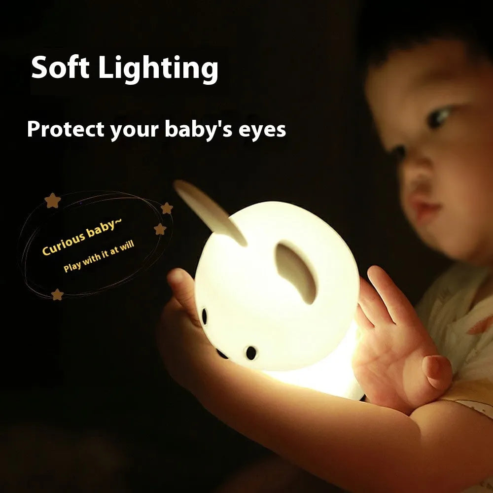 Rechargeable LED animal night light, 94x92x202mm, colour changing, USB Type-C, cartoon bedside lamp