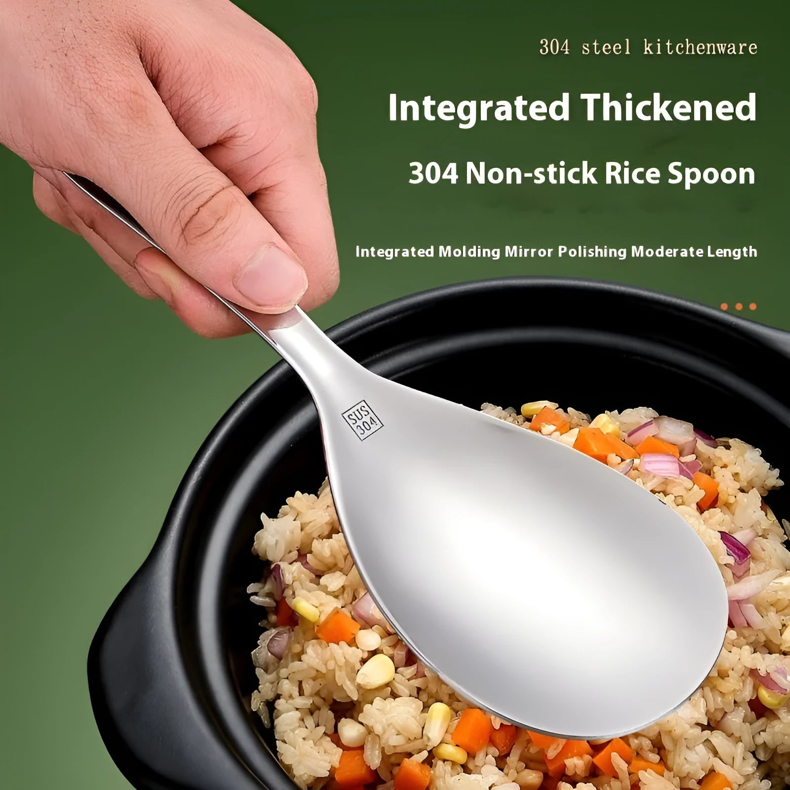 304 stainless steel meal spoon with solid colour finish and simple design for adult household use