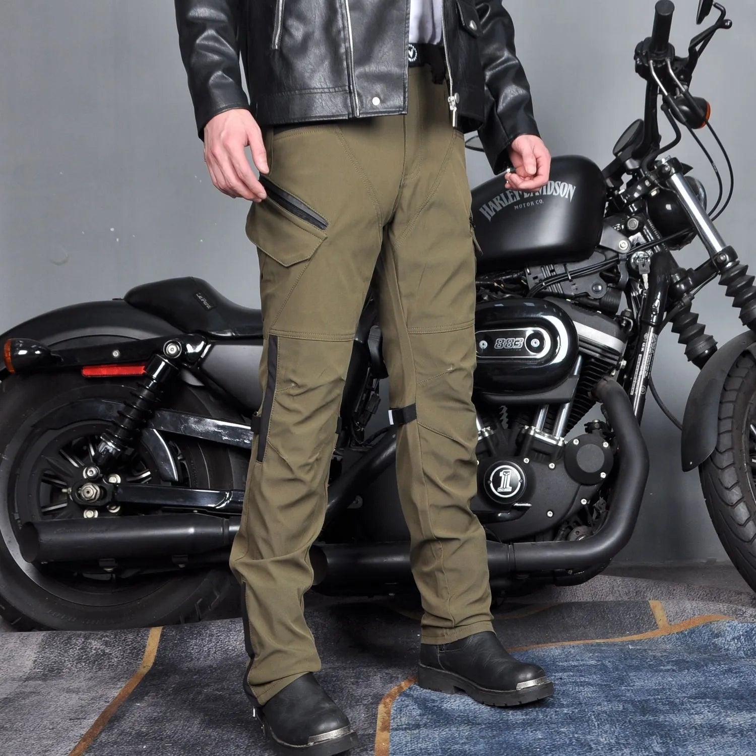 Motorcycle four seasons drop-resistant cycling trousers in green or black with waterproof and windproof features