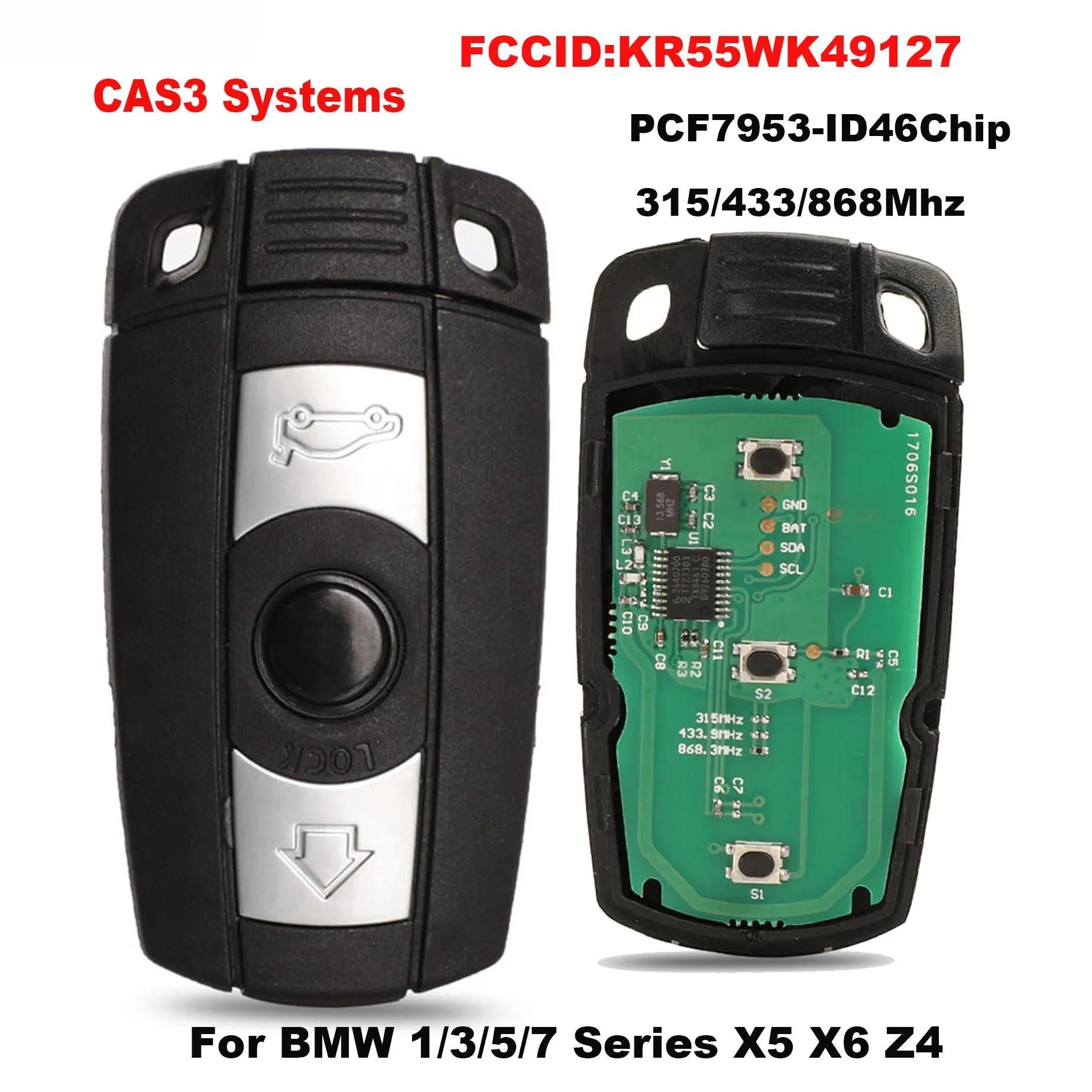 BMW CAS3 semi-intelligent remote car key with three-button layout and metal copper construction