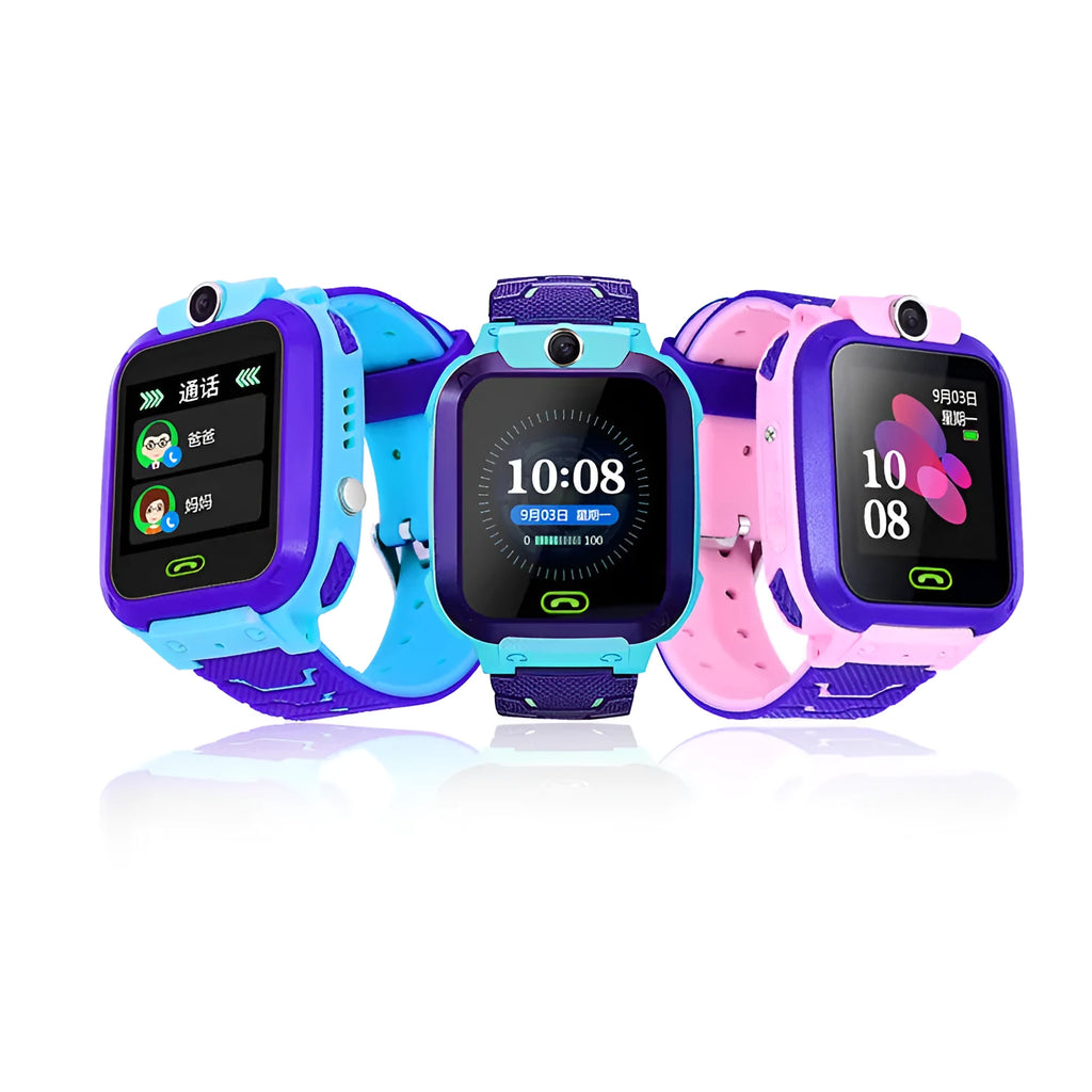 Blue children's waterproof smartwatch with colour touch screen on a silicone strap