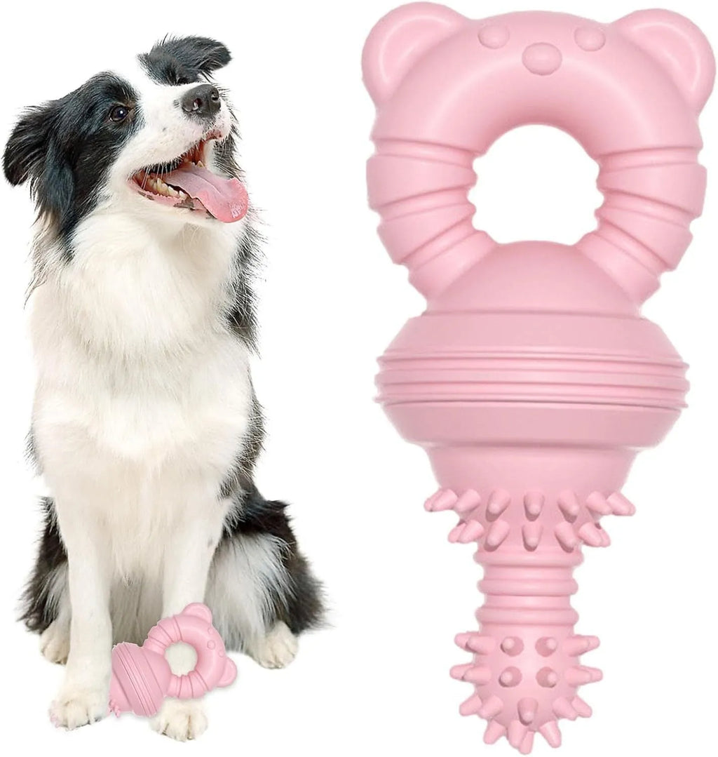Blue rubber dog chew toy with concave-convex texture for teeth cleaning, measuring 13.5cm
