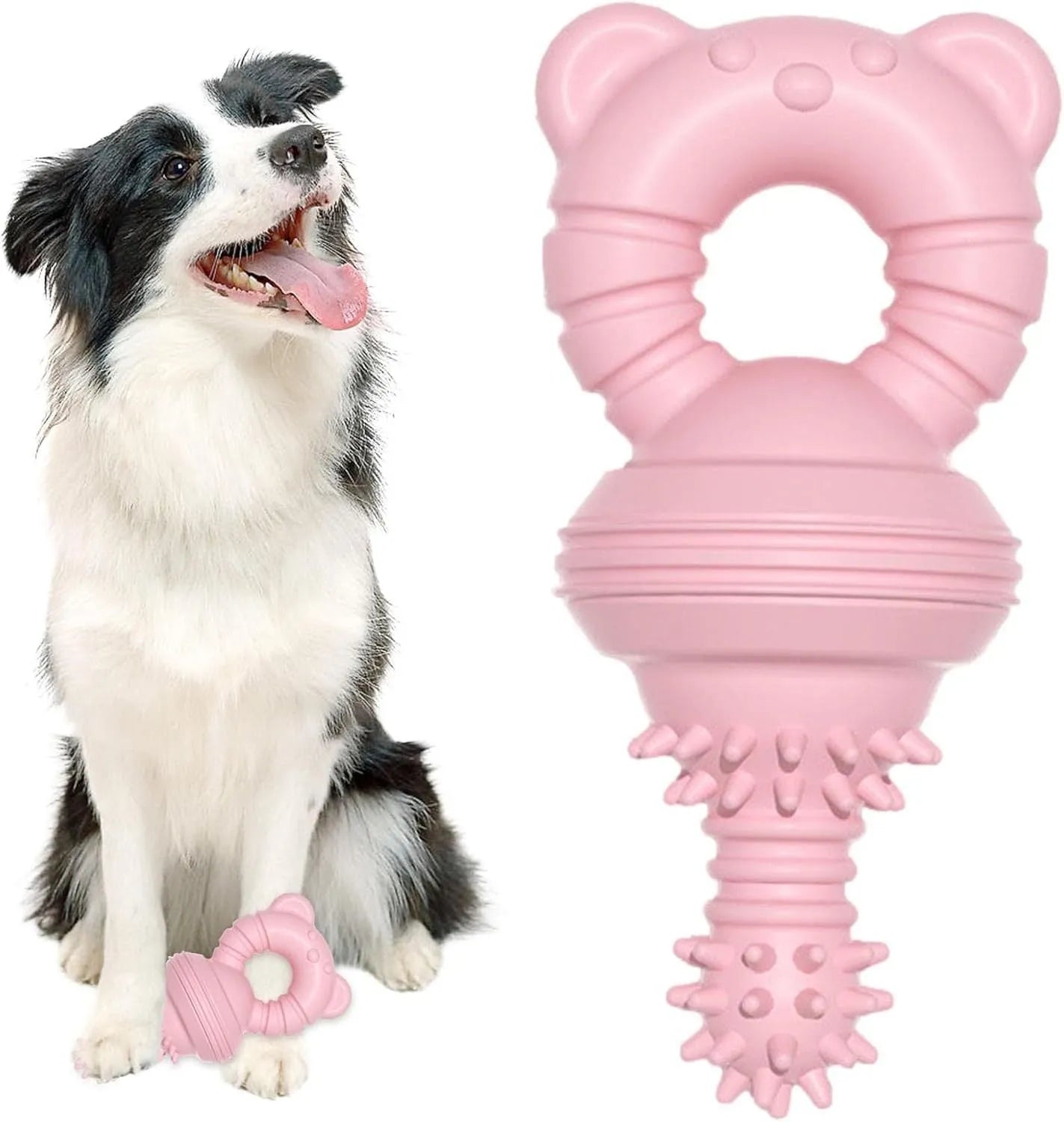 Blue rubber dog chew toy with concave-convex texture for teeth cleaning, measuring 13.5cm