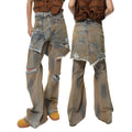 American street style bootcut jeans trousers with high waist and straight-leg design