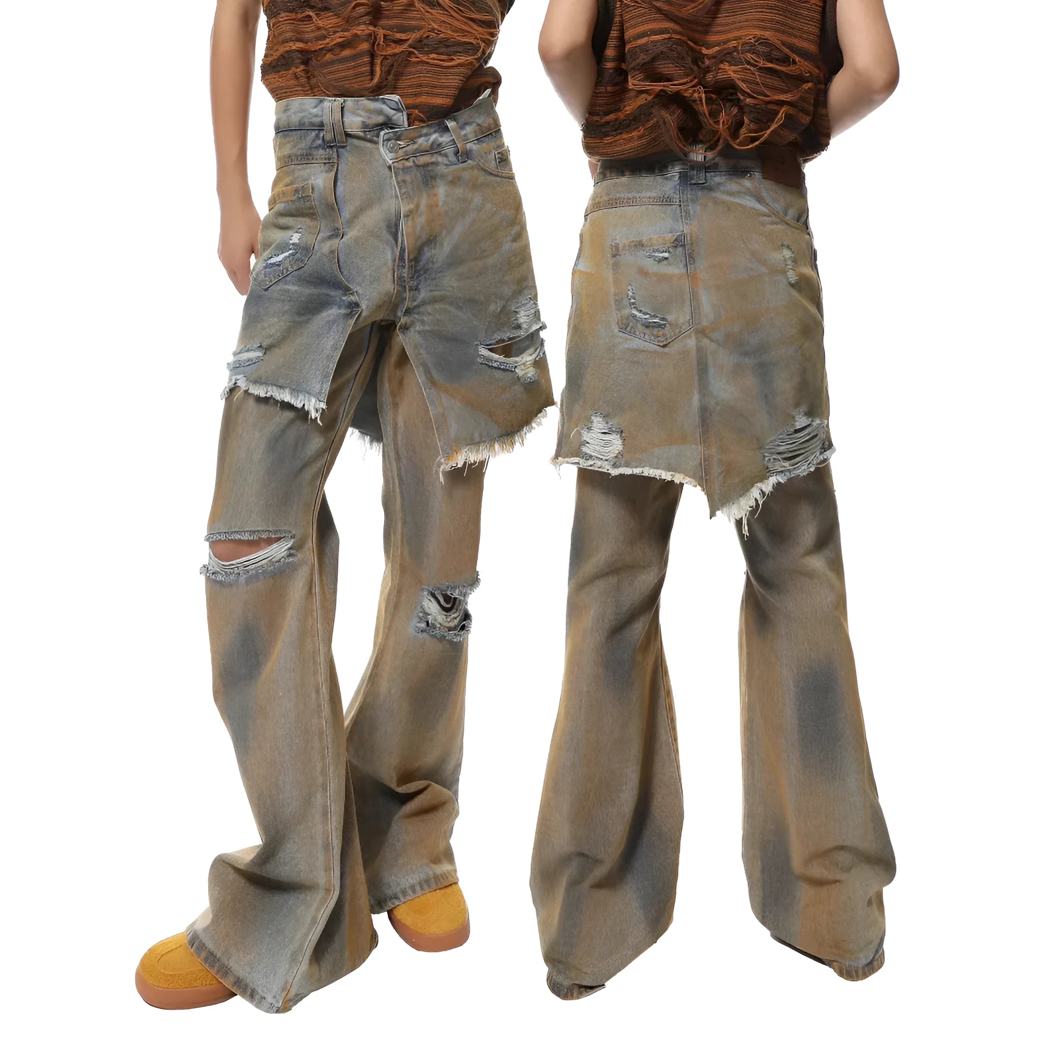 American street style bootcut jeans trousers with high waist and straight-leg design
