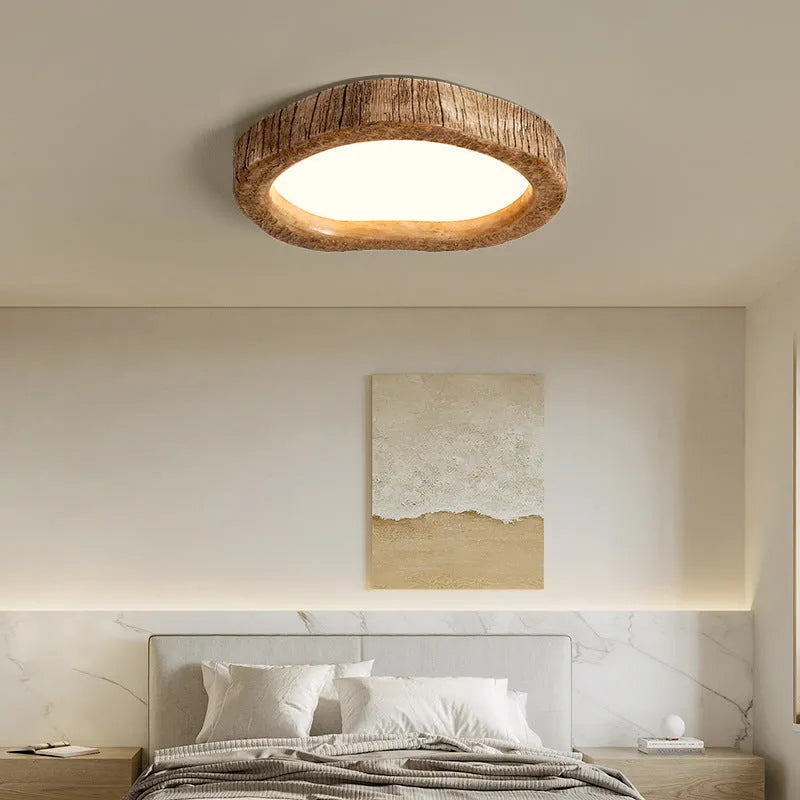 Wood grain finish ceiling lamp in new Chinese style with LED light source for bedroom illumination