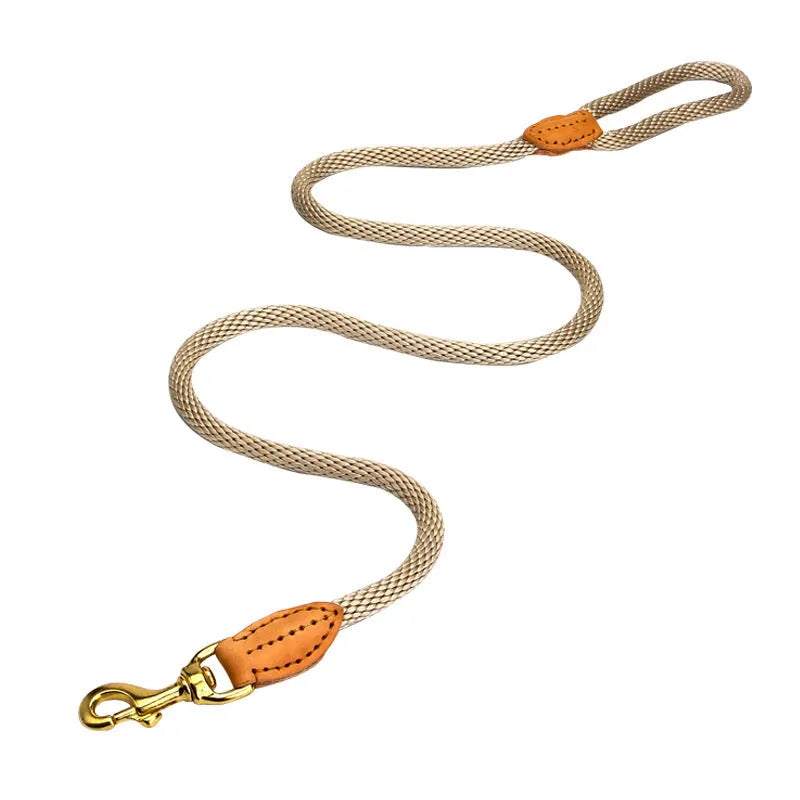 Nylon dog lead with hand-holding rope, 130cm long, black or brown, for small and medium dogs