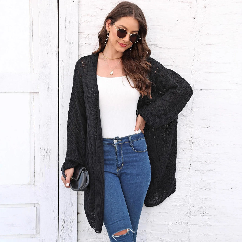 Women's loose acrylic sweater coat in free size, solid colour options including army green and rose red