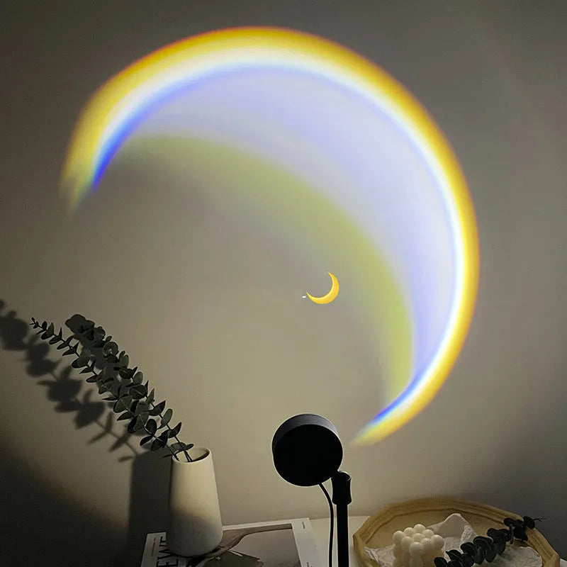 Scandinavian moon lamp with USB cable showing 360° rotation adjustment