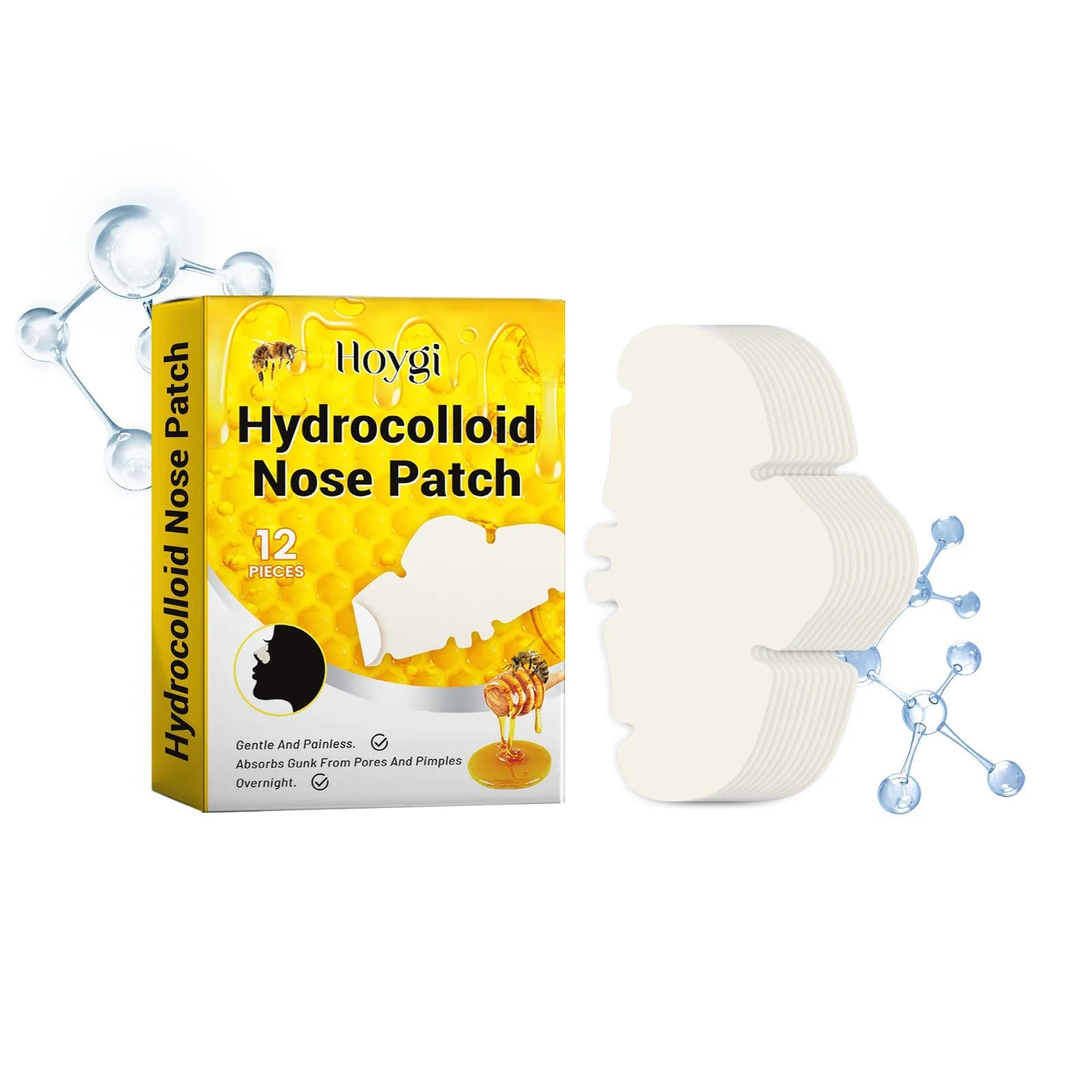 Twelve transparent hydrocolloid nose patches for blackhead removal and facial pore cleansing