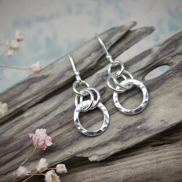 Silver round ring earrings, geometric zinc alloy hoop with electroplated finish, simple style for women