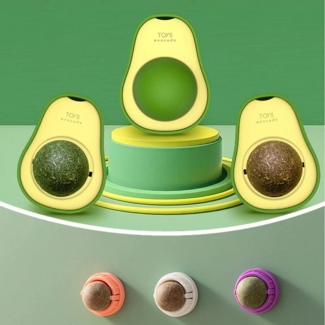 Plastic catnip ball toy in various colours for dental cleaning and bite-resistant play