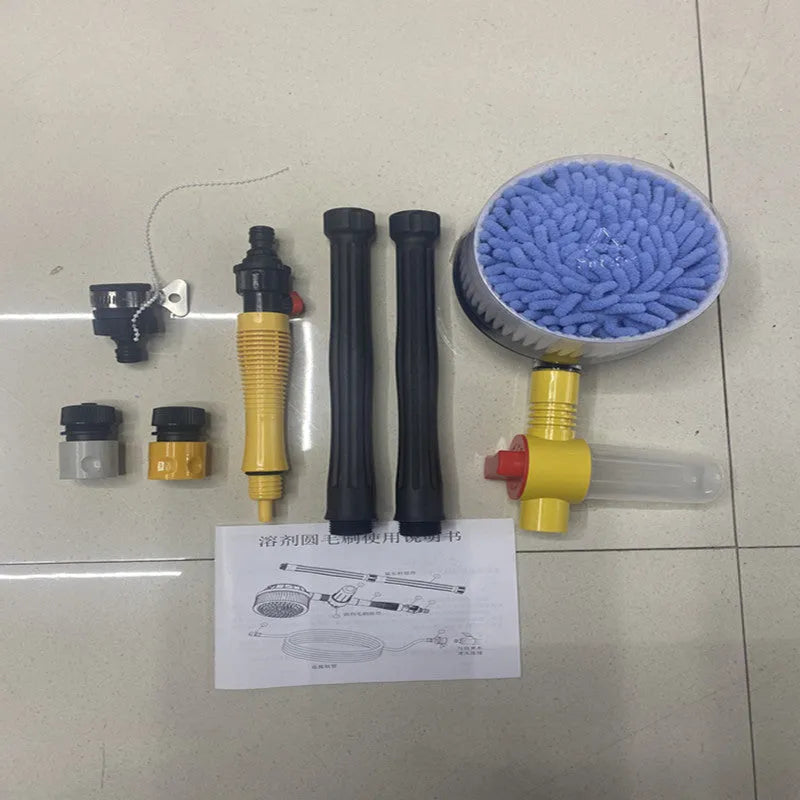 Yellow car wash mop cleaning tool with Chenille brush head and hydraulic adjustment gears