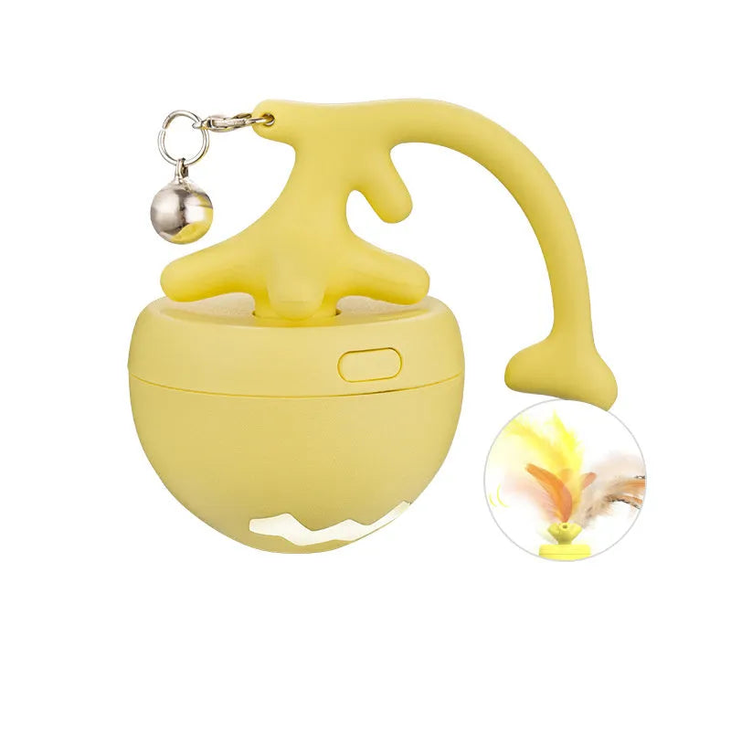 USB electric cat teasing ball with fish bone design and separate teasing stick in blue, pink, or yellow