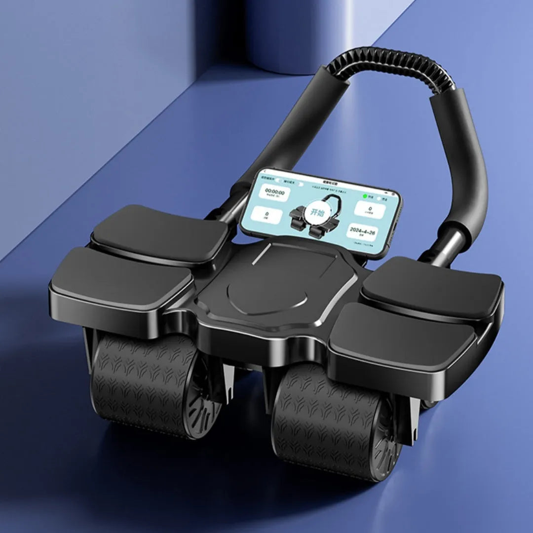Automatic rebound abdominal wheel with four-wheel design in black colour, measuring 37 cm long