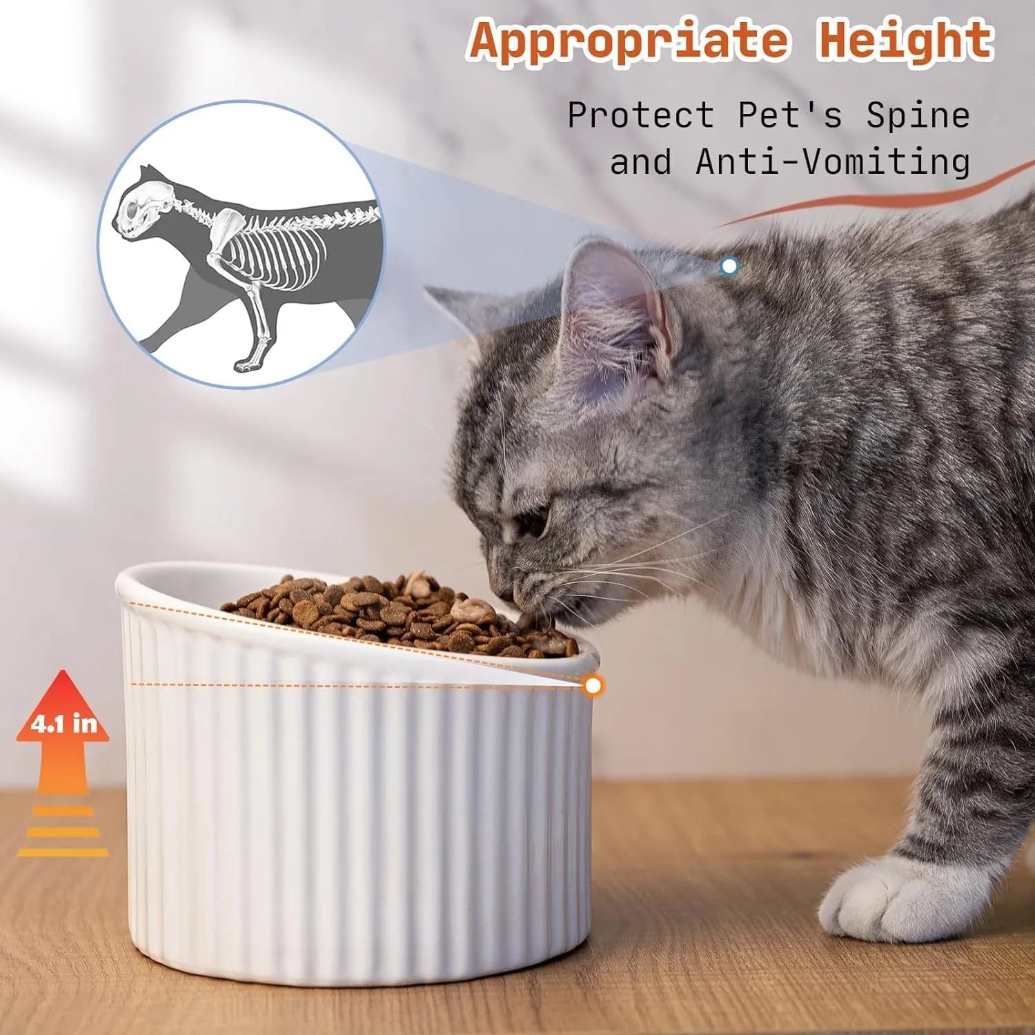Ceramic elevated cat bowl in dark green, light green, or yellow with 11cm or 14cm height for reduced acid reflux
