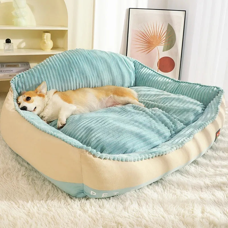 Morandi colour pet bed with removable cover, shown in M and L sizes for dogs and cats