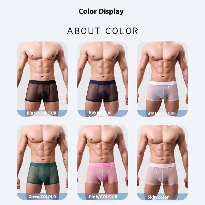 Men's thin invisible breathable boxers in six colours with quick-dry polyester fabric