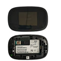Black portable 4G wireless router showing compact 10x20x3cm dimensions with dual-core processor for 150Mbps speeds