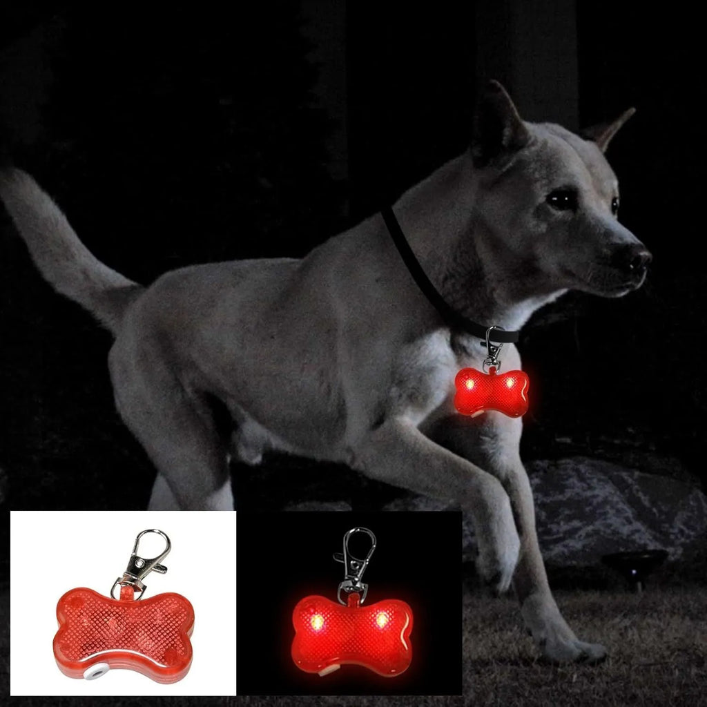 LED bone-shaped luminous pendant for pet collars in blue, green, orange, red, white, or yellow with three lighting modes