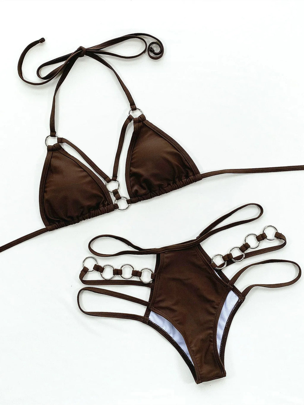 Women's separated nylon bikini swimwear in five colour options with top and shorts components