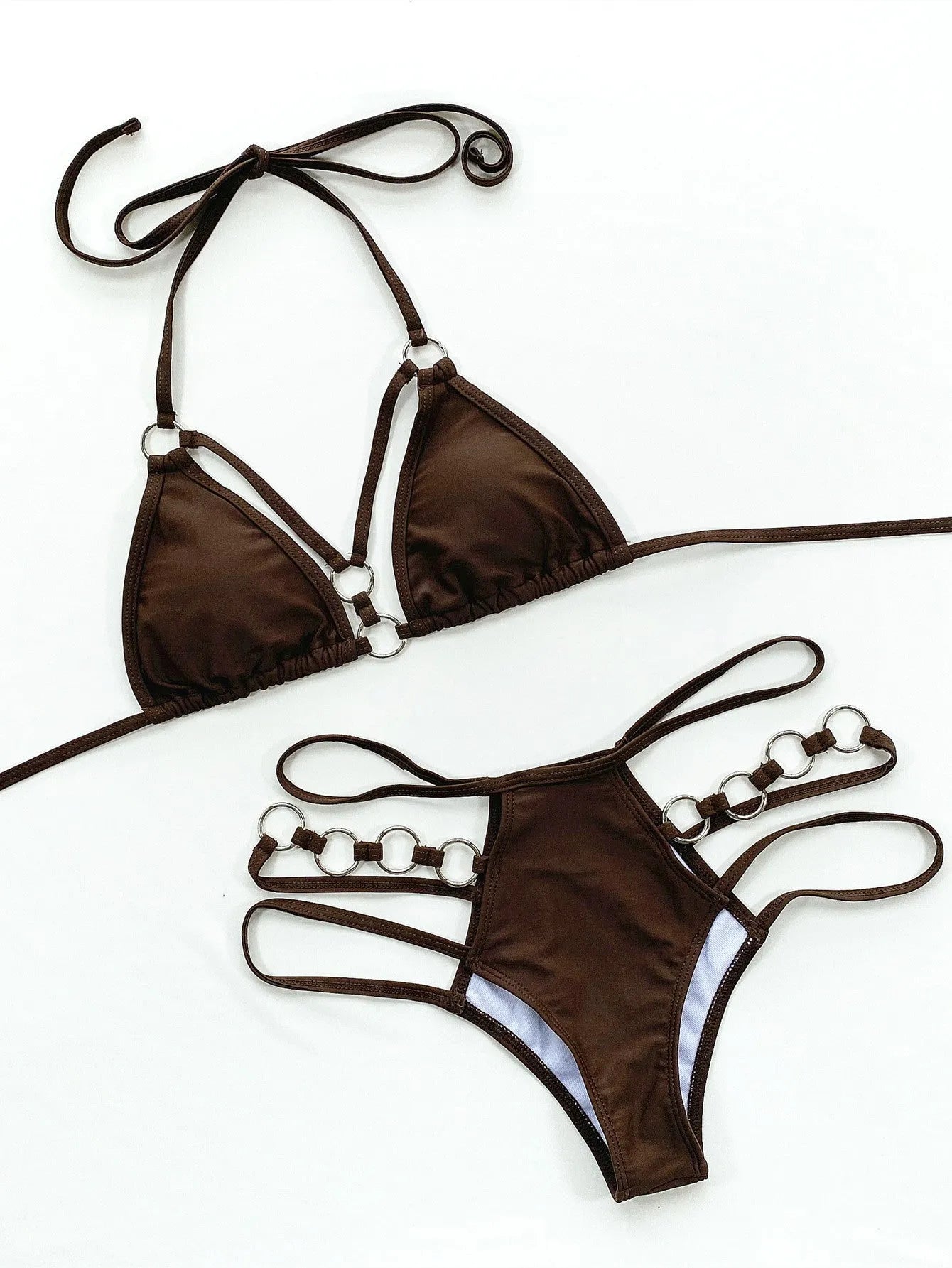 Women's separated nylon bikini swimwear in five colour options with top and shorts components