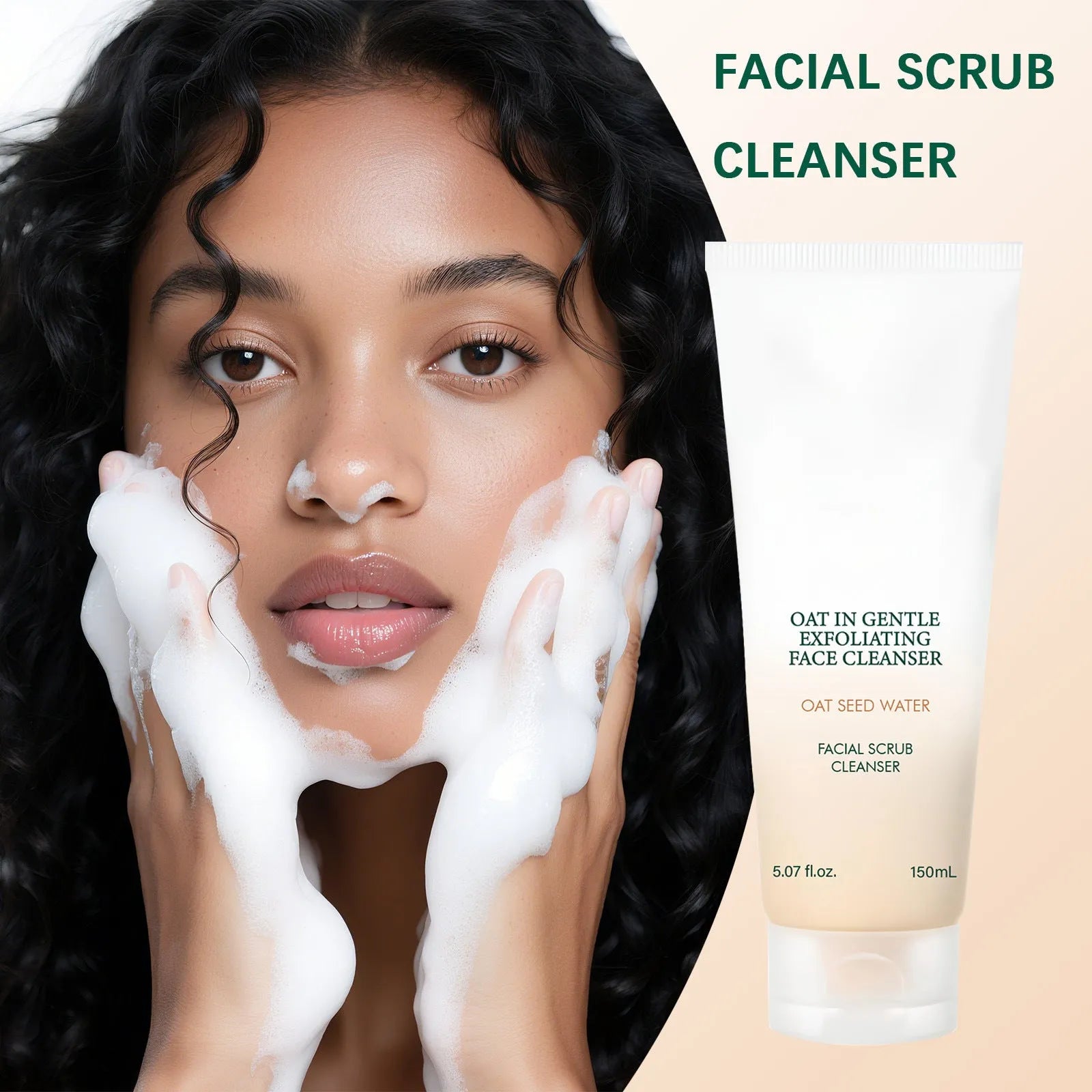 Oat facial cleanser foam in 150ml pump bottle for gentle pore cleansing