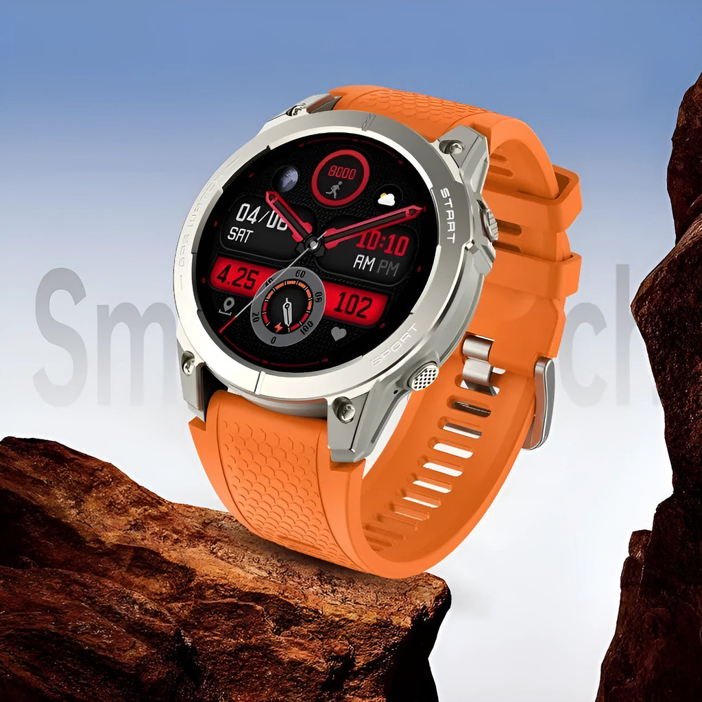 S53 Outdoor GPS Sports Call Smart Watch with black silicone band and 1.43-inch screen