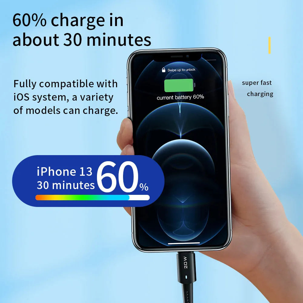 USB-C fast charging cable with aluminium housing and indicator light, shown in black, blue, and coffee colours.