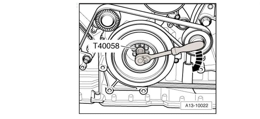 Aodi T40058 crankshaft rotating sleeve timing tool adapter with guide pin and directional arrows