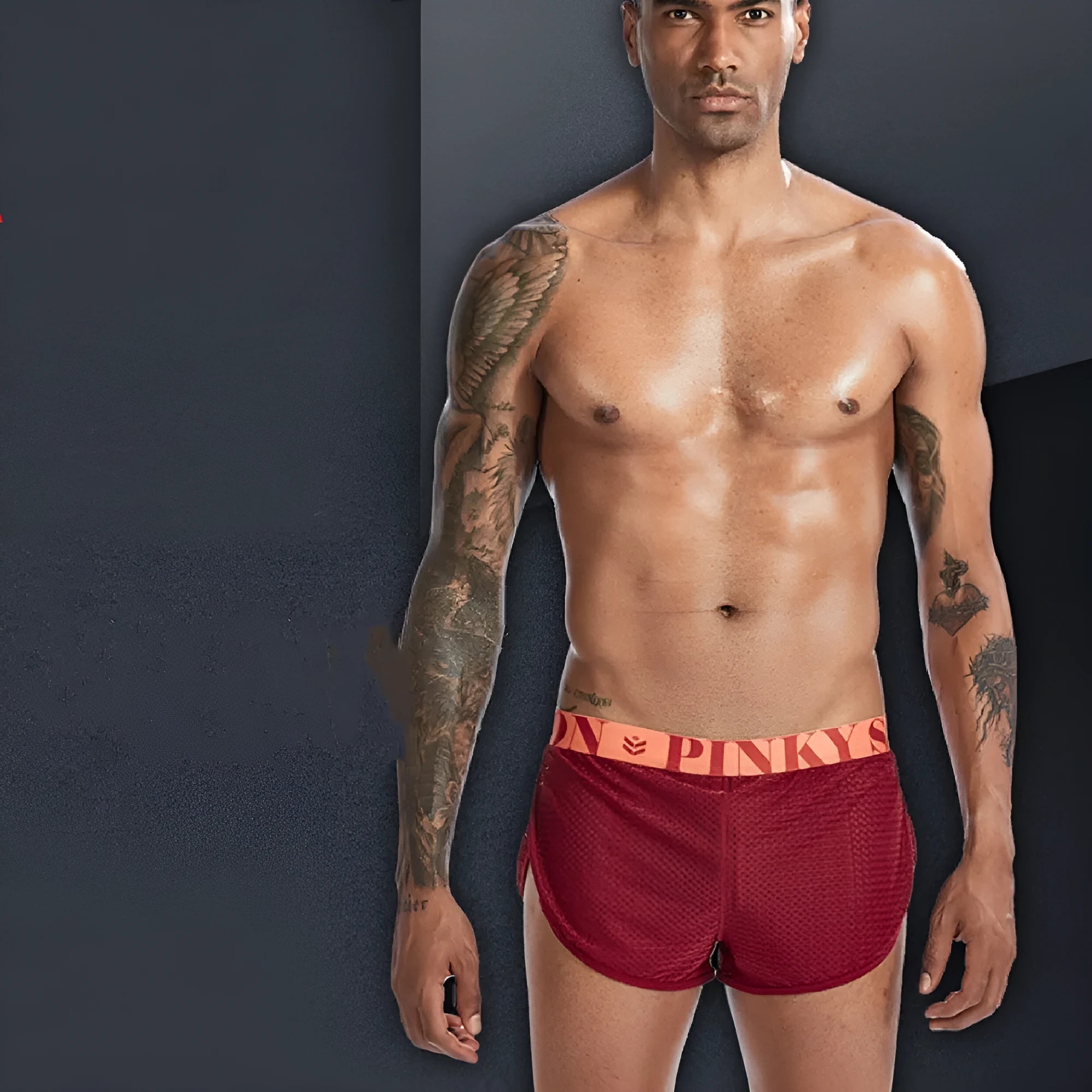Men's solid colour mesh boxer briefs on a mid-waist fit model.