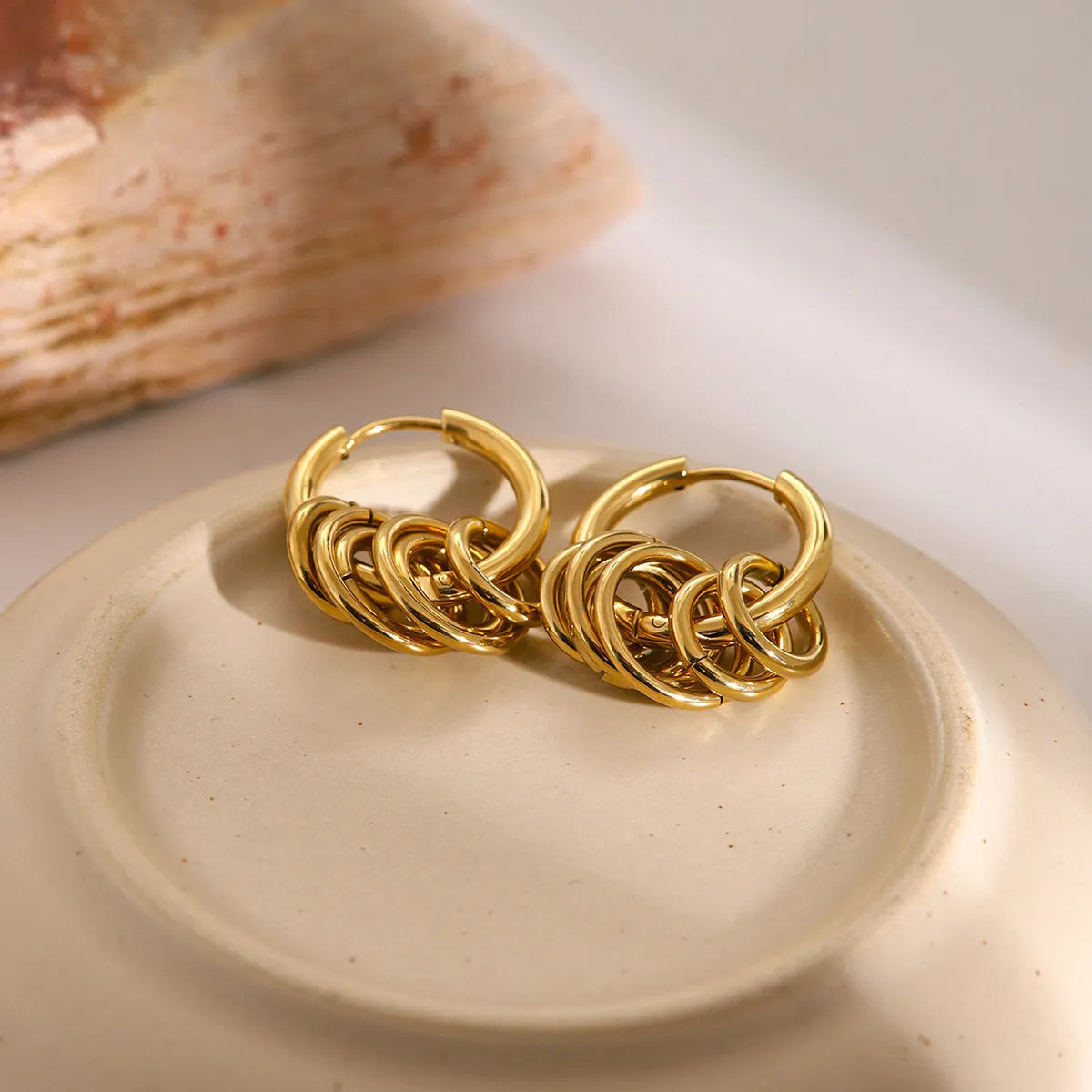 Pair of stainless steel electroplated earrings with colour-matched design in ins style