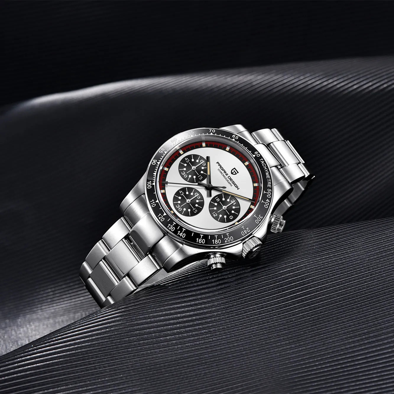 Berjani stainless steel men's chronograph watch with black dial and metal bracelet