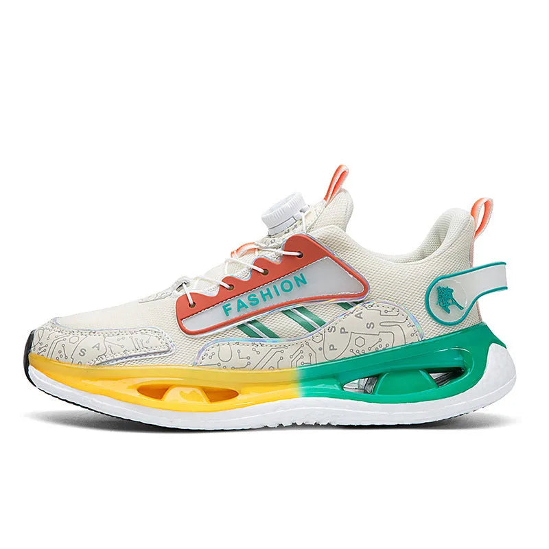 Men's low-top mesh sports shoes in beige orange with elastic band and Popcorn TPU sole for jogging